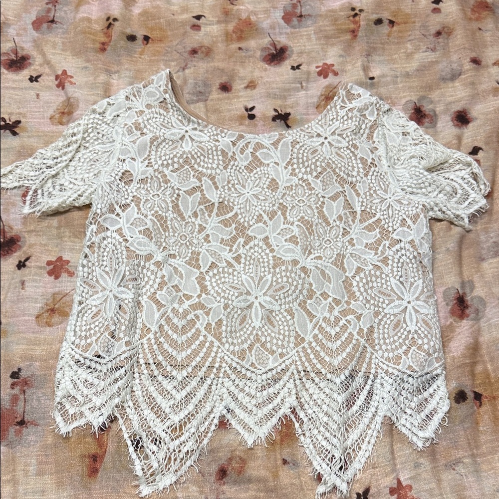 Express Ivory Floral Lace Blouse